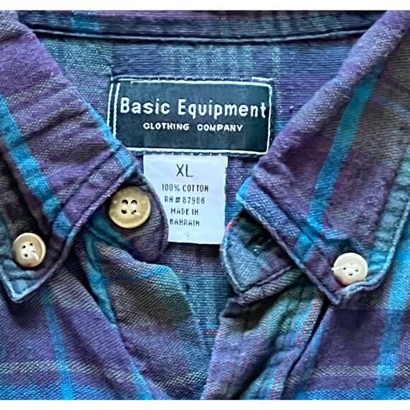 Vintage Basic Equipment Mens XL Button Down Short Sleeve Shirt Plaid Skater 90s - Picture 2 of 3